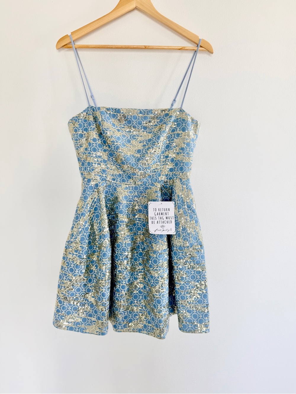 ELLIATT X Free People Makenzie Blue Gold Sequin Mini Dress Size Small NWT